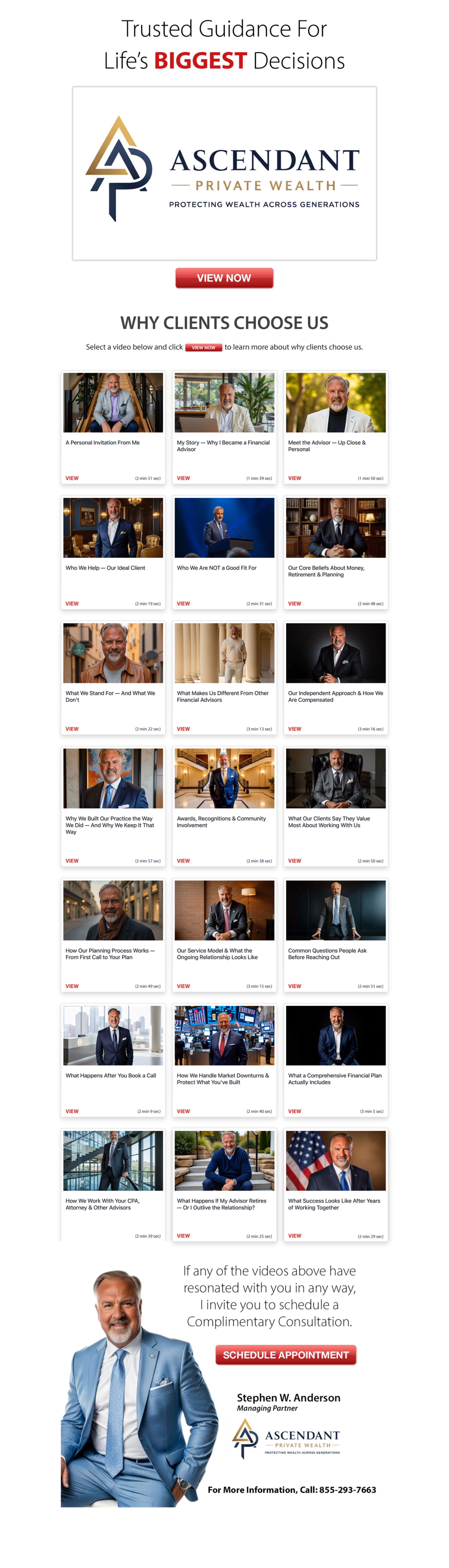Why Clients Choose Us — Stephen W. Anderson's live authority page with 21 AI videos