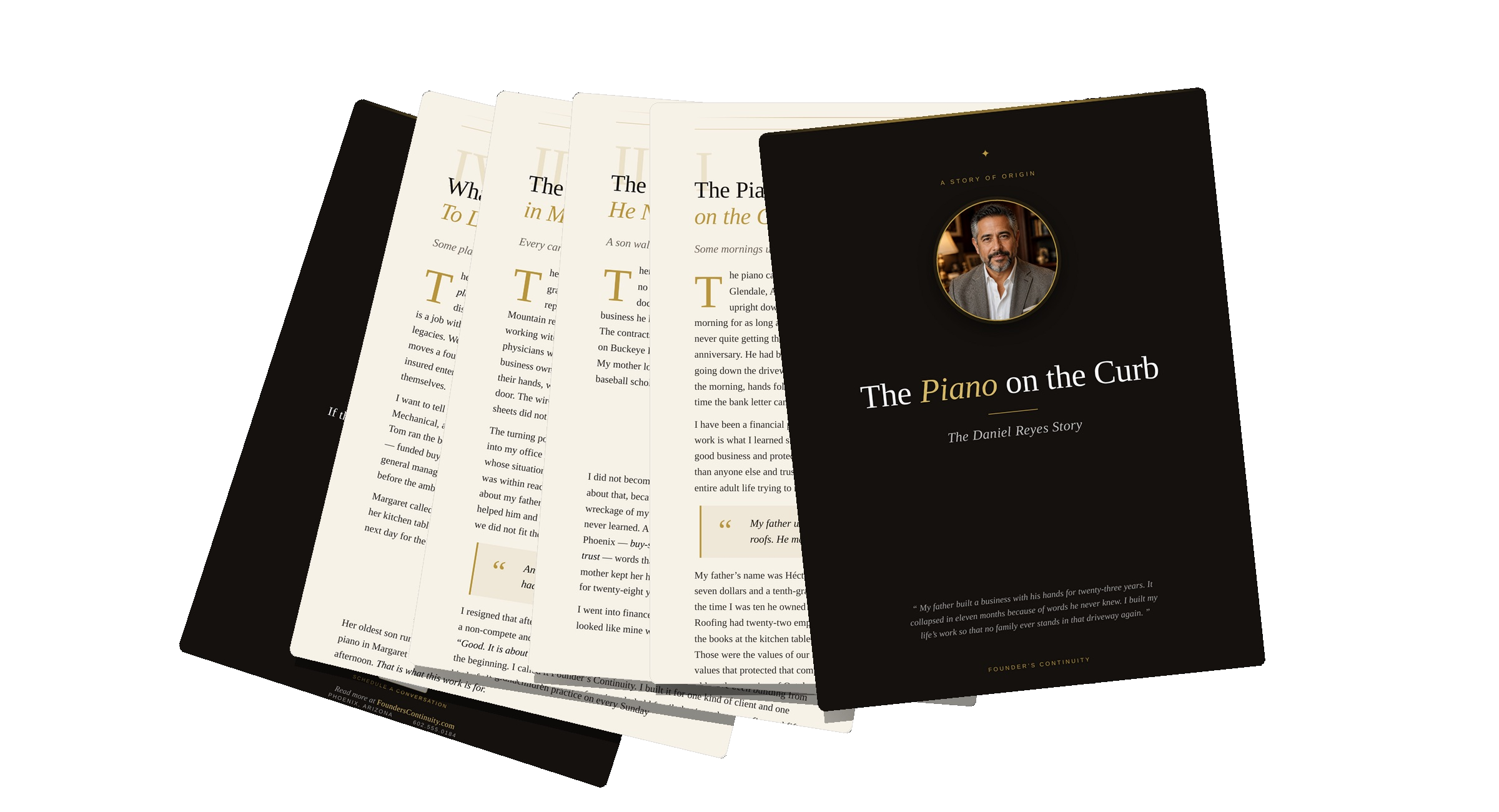 The Piano on the Curb — The Daniel Reyes Story of Origin, sample pages fanned